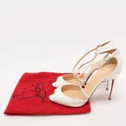 Pre Owned Christian Louboutin White Patent Leather Cross Blake Ankle Strap Sandals Size 38.5