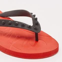 Christian Louboutin Black/Red Rubber Loubi Flip Thong Flat Slides Size 41