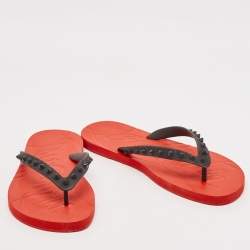 Christian Louboutin Black/Red Rubber Loubi Flip Thong Flat Slides Size 41