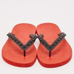 Christian Louboutin Black/Red Rubber Loubi Flip Thong Flat Slides Size 41