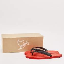 Christian Louboutin Black/Red Rubber Loubi Flip Thong Flat Slides Size 41