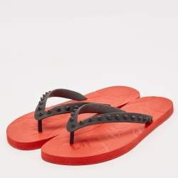 Christian Louboutin Black/Red Rubber Loubi Flip Thong Flat Slides Size 41