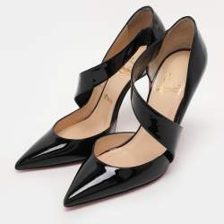 Pre Owned Christian Louboutin Black Patent Leather Opgrade Cross Strap Pumps Size 38