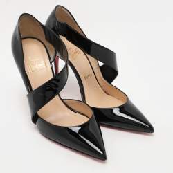 Pre Owned Christian Louboutin Black Patent Leather Opgrade Cross Strap Pumps Size 38
