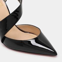 Pre Owned Christian Louboutin Black Patent Leather Opgrade Cross Strap Pumps Size 38