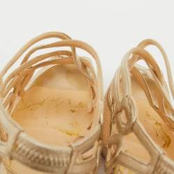 Christian Louboutin Beige/Gold Mesh and Leather Slingback Platform Sandals Size 36.5