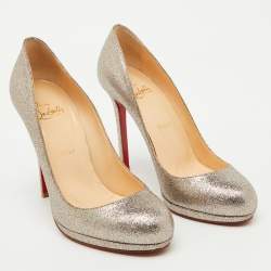 Christian Louboutin Metallic Silver Glitter Fifi Pumps Size 38