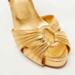 Pre Owned Christian Louboutin Gold Leather Platform Ankle Strap Sandals Size 37