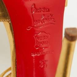 Pre Owned Christian Louboutin Gold Leather Platform Ankle Strap Sandals Size 37