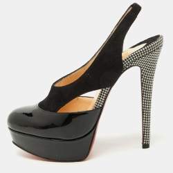 Christian Louboutin Black Patent Leather and Suede Platform Slingback Sandals Size 36.5