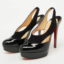 Christian Louboutin Black Patent Leather and Suede Platform Slingback Sandals Size 36.5