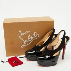 Christian Louboutin Black Patent Leather and Suede Platform Slingback Sandals Size 36.5