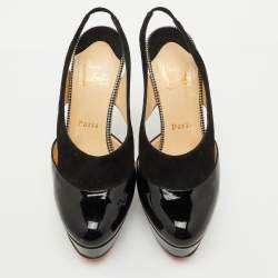 Christian Louboutin Black Patent Leather and Suede Platform Slingback Sandals Size 36.5