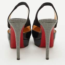 Christian Louboutin Black Patent Leather and Suede Platform Slingback Sandals Size 36.5