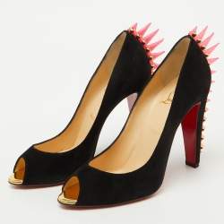 Christian Louboutin Black Suede Electropump Peep Toe Pumps Size 39