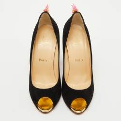 Christian Louboutin Black Suede Electropump Peep Toe Pumps Size 39