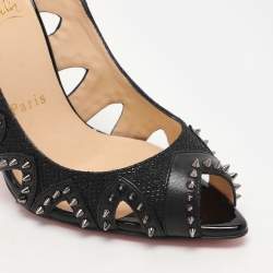 Christian Louboutin Black Leather and Lurex Fabric Spiked Circus City Pumps Size 37