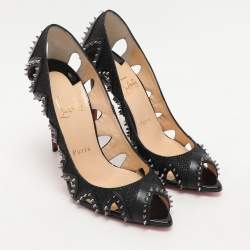 Christian Louboutin Black Leather and Lurex Fabric Spiked Circus City Pumps Size 37