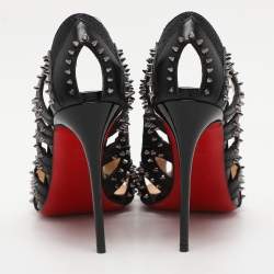 Christian Louboutin Black Leather and Lurex Fabric Spiked Circus City Pumps Size 37