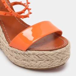 Pre Owned Christian Louboutin Orange Patent Leather Chocazeppa Wedge Sandals Size 37