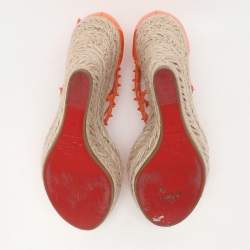 Pre Owned Christian Louboutin Orange Patent Leather Chocazeppa Wedge Sandals Size 37