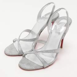 Christian Louboutin Silver Glitter Emilie Slingback Sandals Size 35