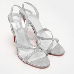 Christian Louboutin Silver Glitter Emilie Slingback Sandals Size 35