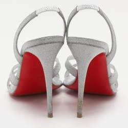 Christian Louboutin Silver Glitter Emilie Slingback Sandals Size 35