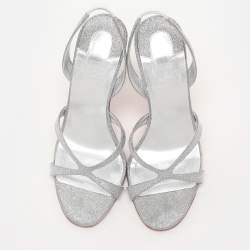 Christian Louboutin Silver Glitter Emilie Slingback Sandals Size 35