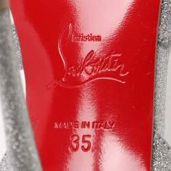 Christian Louboutin Silver Glitter Emilie Slingback Sandals Size 35