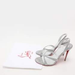 Christian Louboutin Silver Glitter Emilie Slingback Sandals Size 35