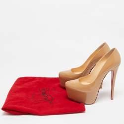 Pre Owned Christian Louboutin Beige Patent Leather Daffodile Platform Pumps Size 38