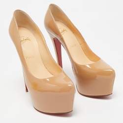 Pre Owned Christian Louboutin Beige Patent Leather Daffodile Platform Pumps Size 38