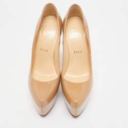 Pre Owned Christian Louboutin Beige Patent Leather Daffodile Platform Pumps Size 38
