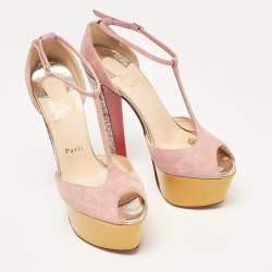 Christian Louboutin Dusty Pink Suede Peep Toe Platform Sandals Size 37