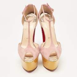 Christian Louboutin Dusty Pink Suede Peep Toe Platform Sandals Size 37