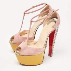 Christian Louboutin Dusty Pink Suede Peep Toe Platform Sandals Size 37