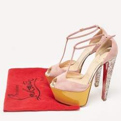 Christian Louboutin Dusty Pink Suede Peep Toe Platform Sandals Size 37