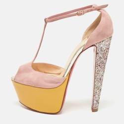 Christian Louboutin Dusty Pink Suede Peep Toe Platform Sandals Size 37