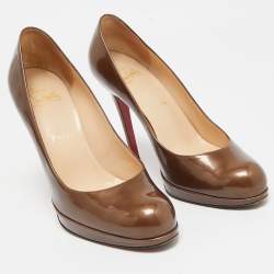 Christian Louboutin Brown Patent New Simple Platform Pumps Size 37