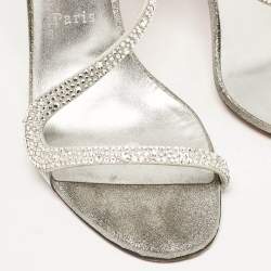 Pre Owned Christian Louboutin Grey Suede Rosalie Ankle Strap Sandals Size 38.5