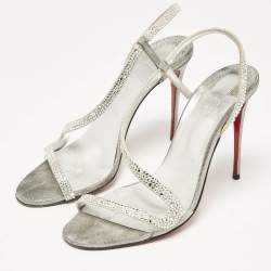 Pre Owned Christian Louboutin Grey Suede Rosalie Ankle Strap Sandals Size 38.5