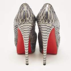 Pre Owned Christian Louboutin Metallic Blue Python Lady Peep Pumps Size 37.5