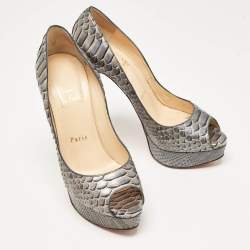 Pre Owned Christian Louboutin Metallic Blue Python Lady Peep Pumps Size 37.5