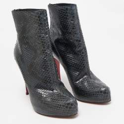 Christian Louboutin Navy Blue Python Platform Ankle Length Boots Size 37