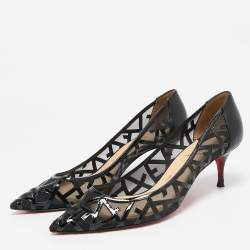 Pre Owned Christian Louboutin Black Patent Leather and Mesh Tititata Pointed Toe Pumps Size 39