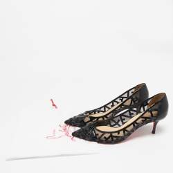 Pre Owned Christian Louboutin Black Patent Leather and Mesh Tititata Pointed Toe Pumps Size 39