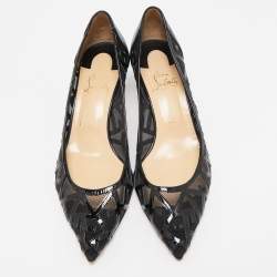 Pre Owned Christian Louboutin Black Patent Leather and Mesh Tititata Pointed Toe Pumps Size 39