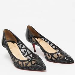 Pre Owned Christian Louboutin Black Patent Leather and Mesh Tititata Pointed Toe Pumps Size 39