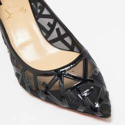 Pre Owned Christian Louboutin Black Patent Leather and Mesh Tititata Pointed Toe Pumps Size 39